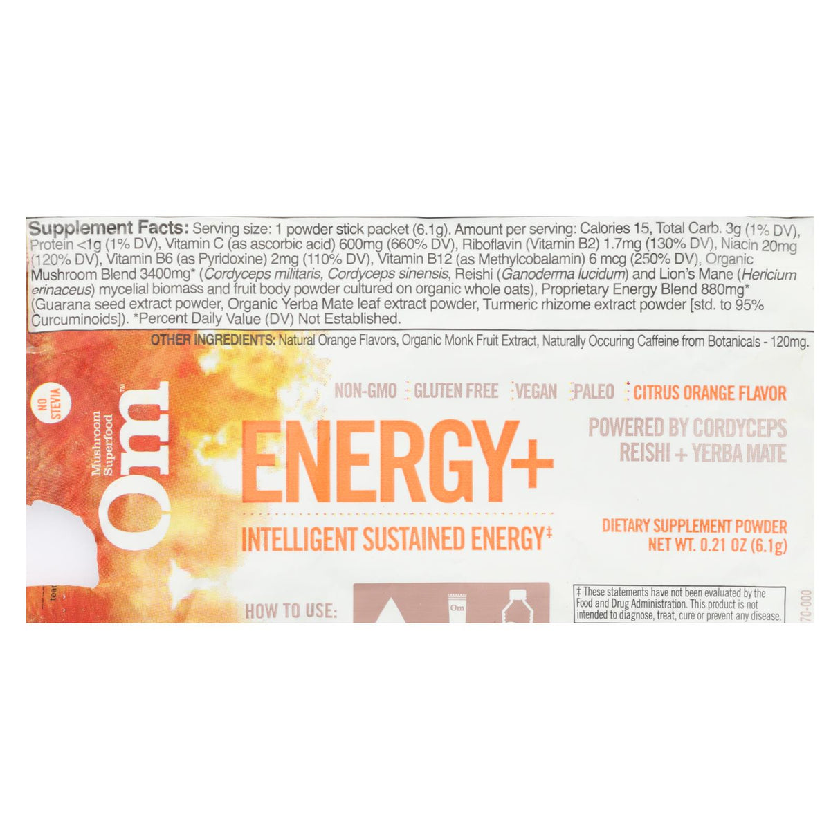Om Organic Mushroom Energy | Citrus Orange Extract | Dietary Supplement (10 Pack) - 0.21 Oz. - Cozy Farm