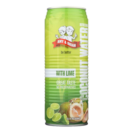 Amy & Brian Coconut Water with Lime, Case of 12 Bottles - 17.5 fl oz - Cozy Farm 