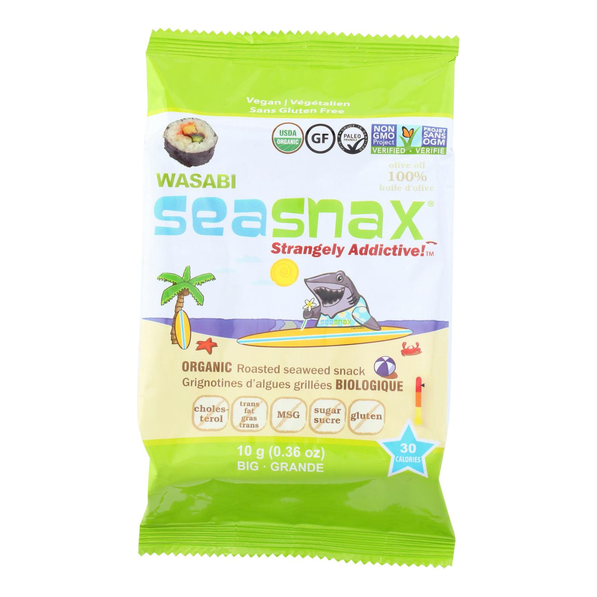Organic Wasabi Seaweed Snax by Seasnax (Case of 12 - .36 Oz Each) - Cozy Farm