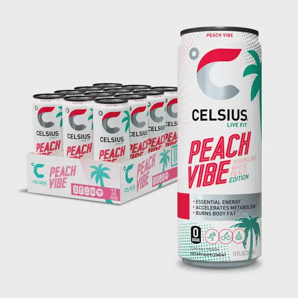 Celsius Sparkling Peach Vibe (Pack of 12-12 Fl Oz) - Cozy Farm