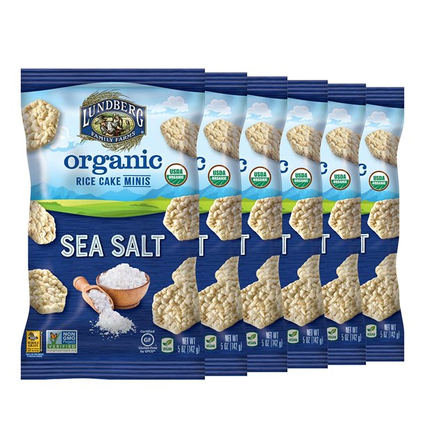 Lundberg Family Farms Organic Mini Brown Rice Cakes with Sea Salt (Pack of 6) - Cozy Farm