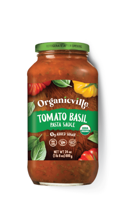 Organicville Pasta Sauce, Tom Basil Whole, 24oz (Pack of 6) - Cozy Farm