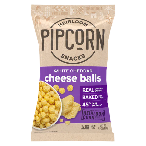 Pipcorn Cheese Balls: Crunchy White Cheddar Goodness in Convenient 4.5 oz Bags (Pack of 12) - Cozy Farm