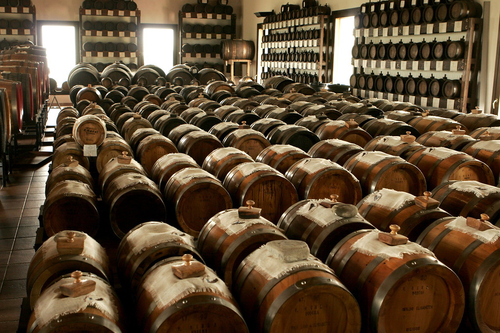 Barrels of balsamic vinegar aging in Modena