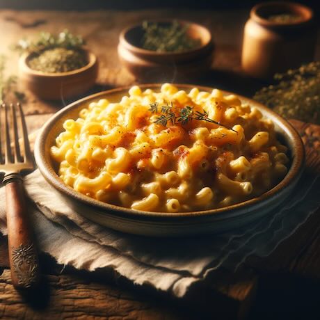 A mouth watering plate of mac and cheese