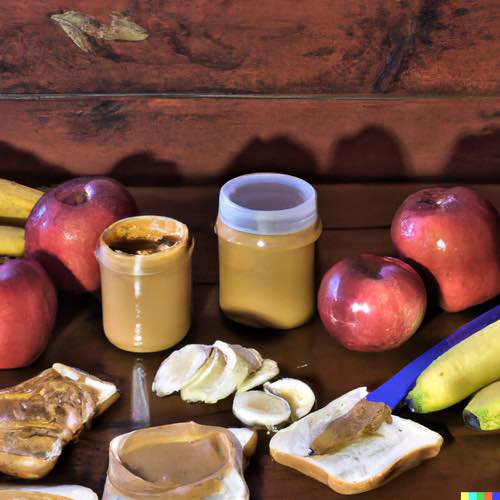 peanut butter jars and alternative spreads artfully arranged on a rustic wooden table