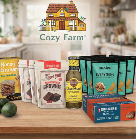 Sample of Cozy Farm's  organic pantry staples, jars, oils, supplements, household products, and pet supplies, affordable bulk organic shopping for families.