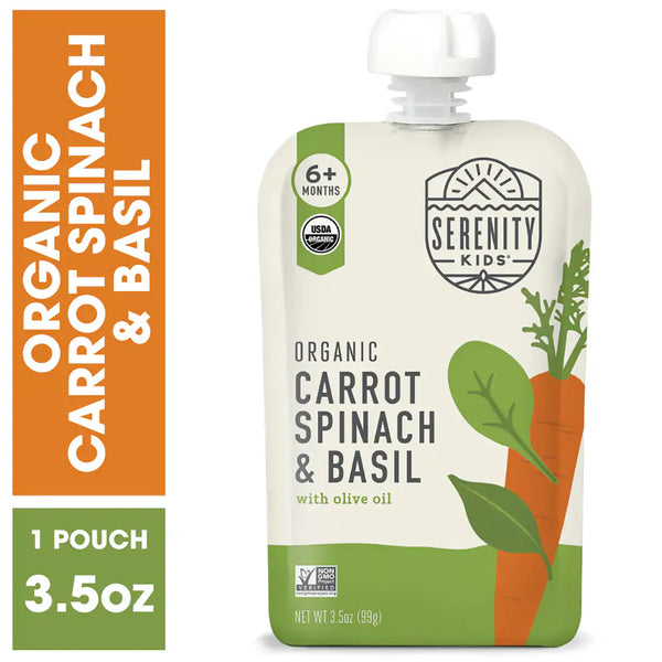 Serenity Kids Organic Carrot, Spinach & Basil Baby Food Pouches, 6-Pack (3.5 oz)