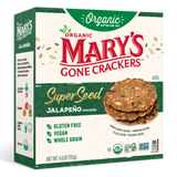 Box of Mary's Gone Crackers SuperSeed Jalapeño Crackers on a white background