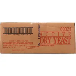 Box of active dry yeast with a barcode on a white background