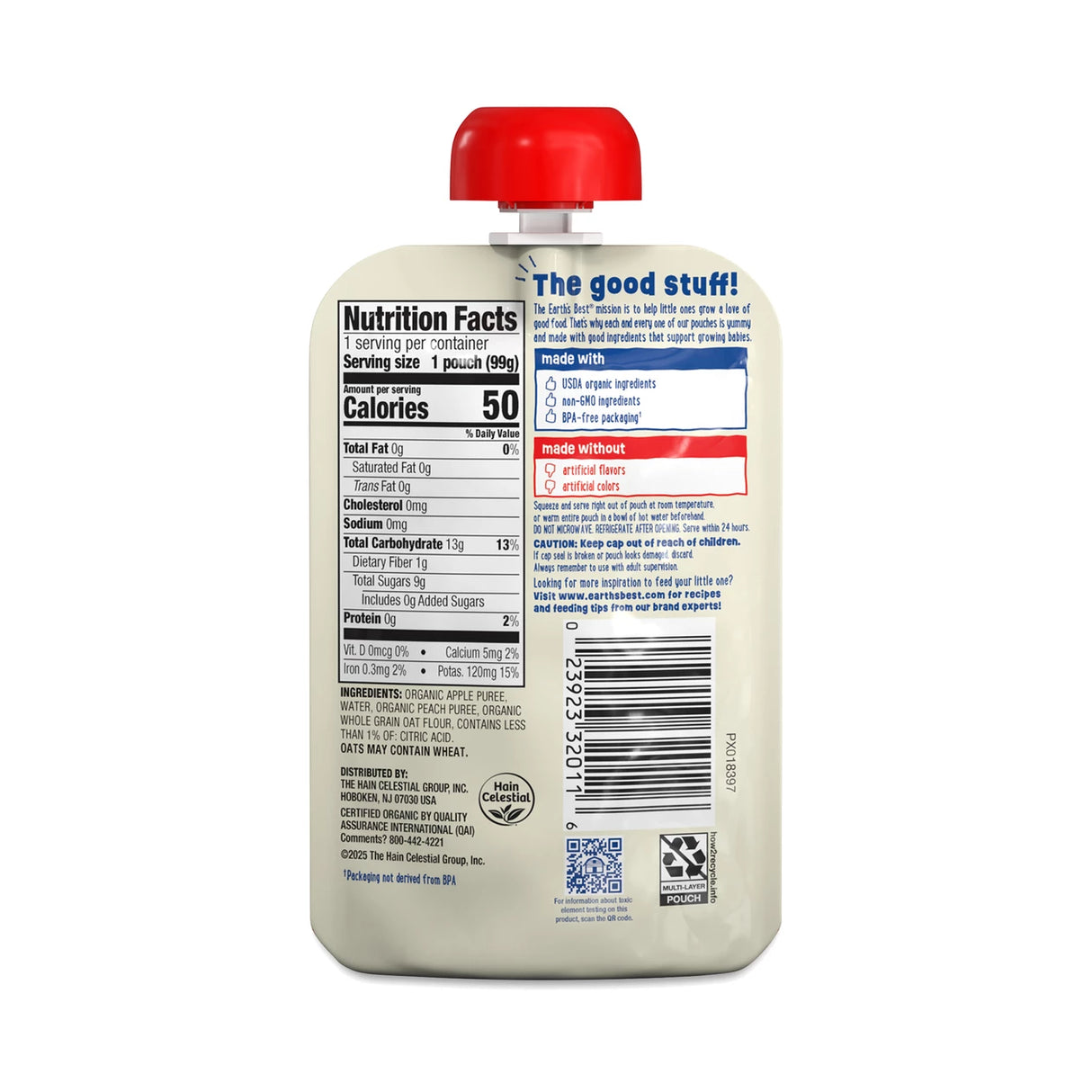 Back label of a food product with nutrition facts and ingredients on a white background