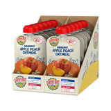 Display of Earth's Best Organic Apple Peach Oatmeal pouches with red lids.