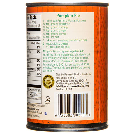 Farmer's Market Organic Pumpkin, 15 oz (Pack of 12)