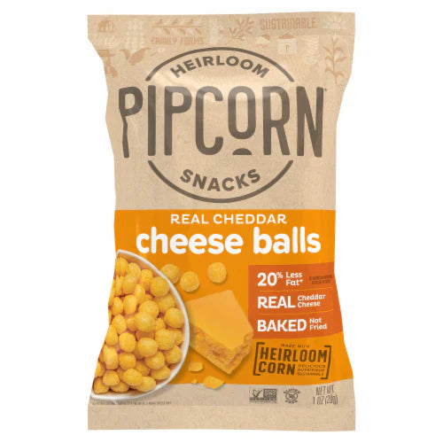 Pipcorn - Cheddar Cheese Balls, 1 oz (Pack of 6) - Baked Cheese Snack