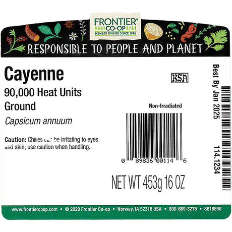 Frontier Herb Organic Cayenne Ground Chili Pepper, 90,000 HU, 1 lb