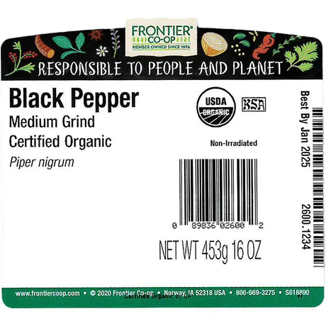 Frontier Co-Op - Black Pepper, Medium Grind, 30 Mesh Dustless, 1 Lb