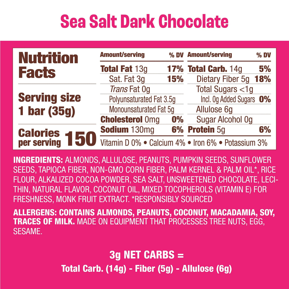 Munk Pack Keto Nut & Seed Bar, Sea Salt Dark Chocolate, 1.23 Oz., 12-Pack
