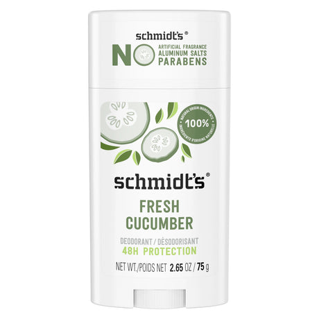 Schmidts - Fresh Cucumber Deodorant Stick, 2.65 oz (Single) - Natural Odor Protection