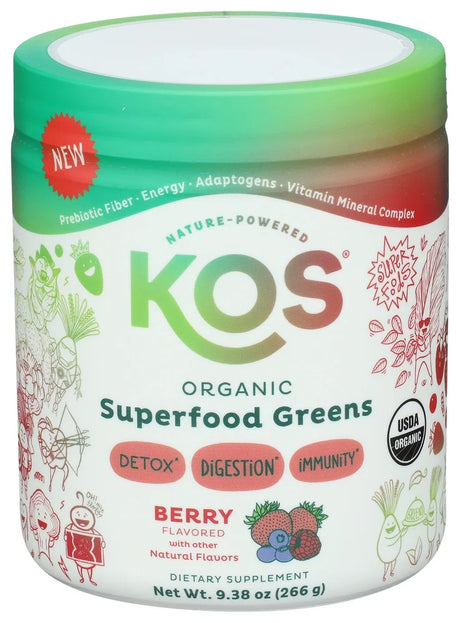 Kos - Organic Superfood Greens Berry, 9.38 oz (Pack of 1) - Wheat Free Greens