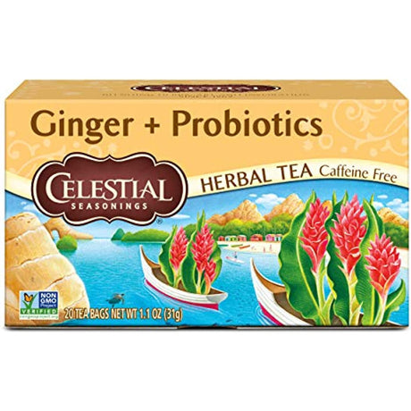 Celestial Seasonings Ginger Tea with Probiotics for Gut Health, Immune Support & Digestion (16 Bags Per Pack, 6 Pack) - Cozy Farm 