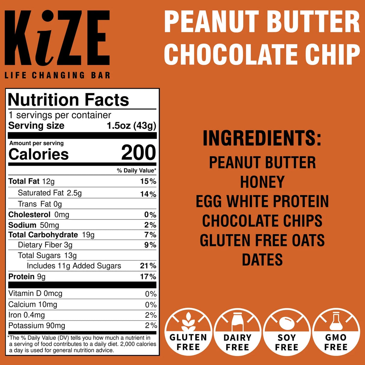 Kize Concepts Energy Bar, Raw Peanut Butter Chocolate Chip, 1.5 Oz., Case of 10
