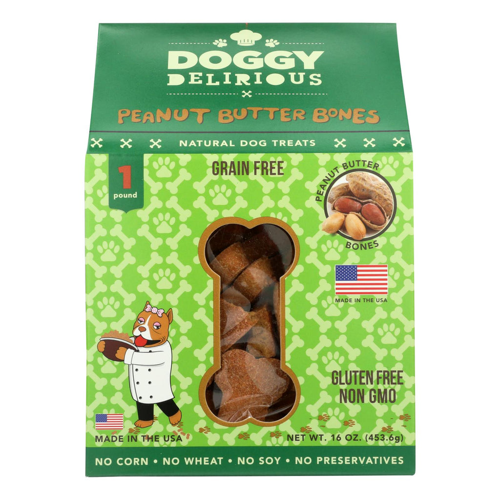 Doggy Delirious (Pack of 6) Bones Grain Free Peanut Butter - 16 Oz - Cozy Farm 
