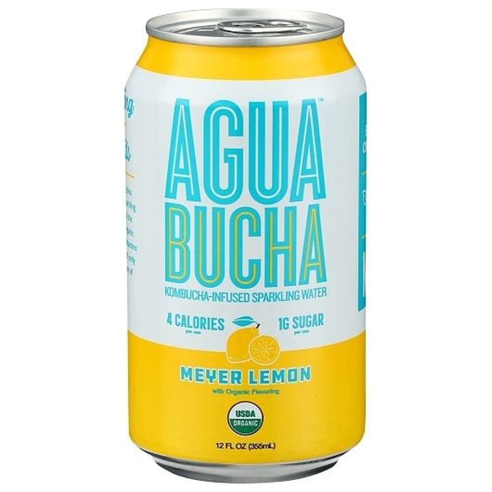 Agua Bucha - Meyer Lemon Organic Kombucha, 12 fl oz (12 Pack) - Low Sugar Sparkling