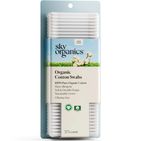 Sky Organics - 100% Organic Cotton Swabs, 375 Count (Pack of 1) - Gentle and Absorbent