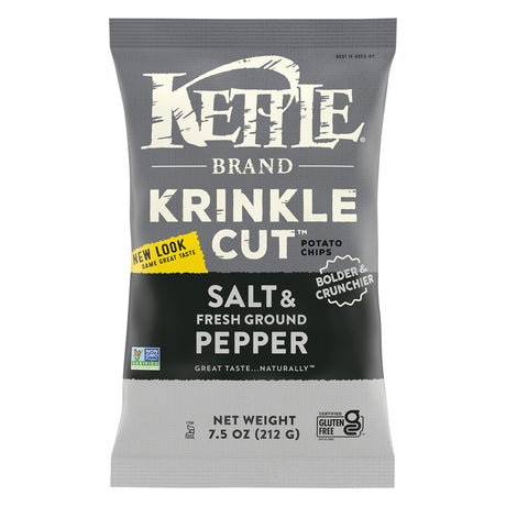 Kettle Brand Krinkle Cut Salt & Fresh Pepper Kettle Chips, 7.5 oz (Case of 12) - Cozy Farm 