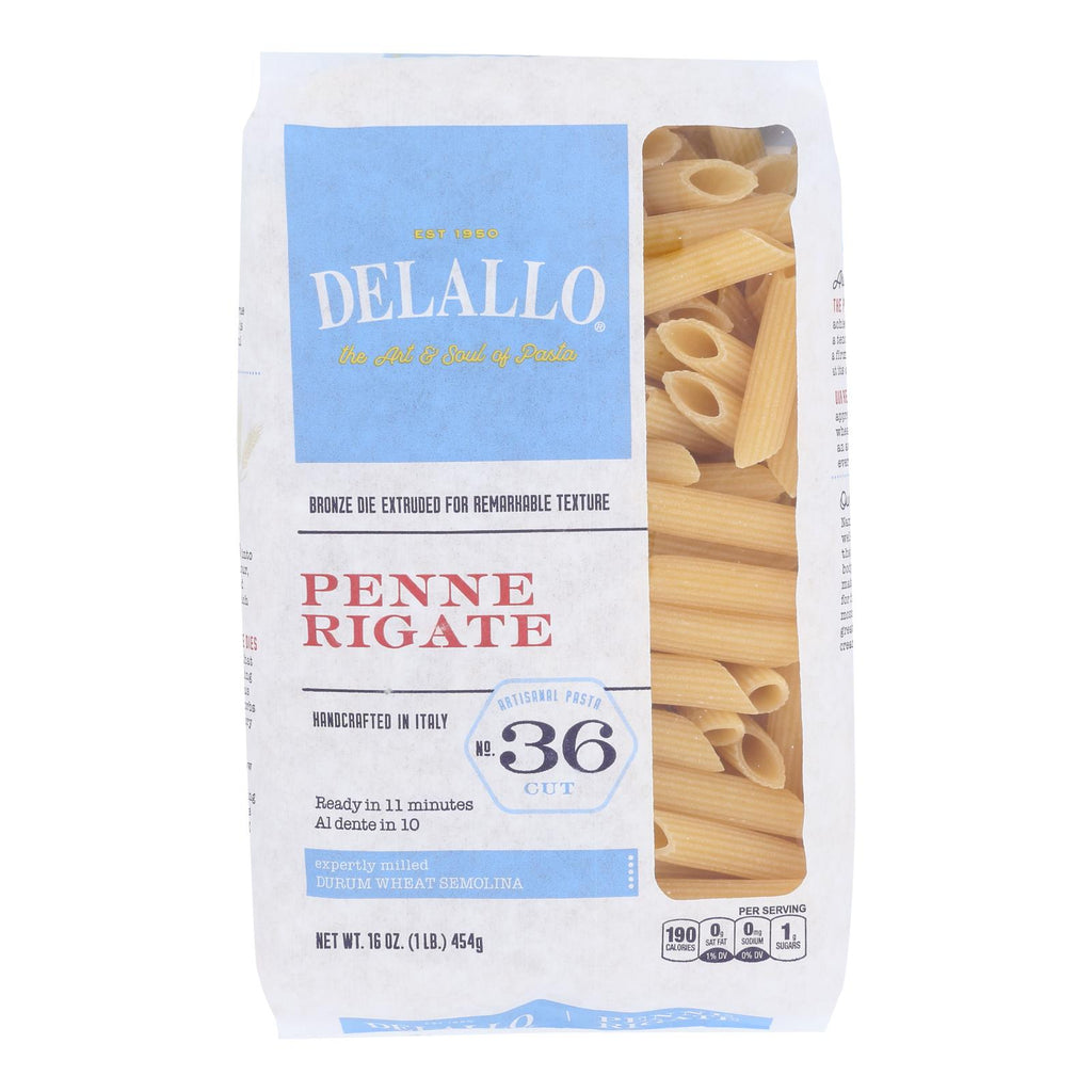 Delallo Penne Rigate No. 36, Enriched Macaroni Product - Case Of 16 - 1 Lb - Cozy Farm 