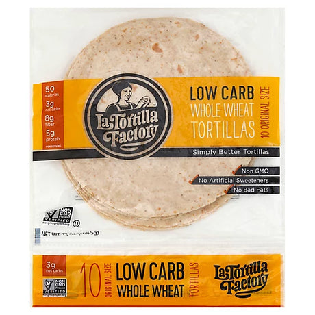 La Tortilla Factory - Whole Wheat Soft Taco, Low Carb 11.85 oz (Case of 10) - Dairy Free Kosher