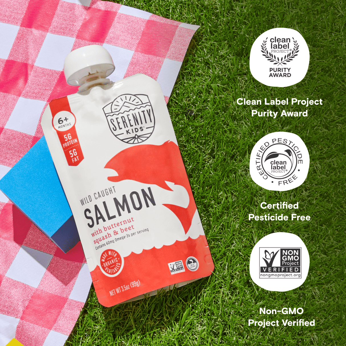 Serenity Kids Wild-Caught Salmon, Butternut Squash, and Beet Puree Pouch, 3.5 oz., Pack of 6