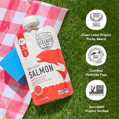 Serenity Kids Wild-Caught Salmon, Butternut Squash, and Beet Puree Pouch, 3.5 oz., Pack of 6