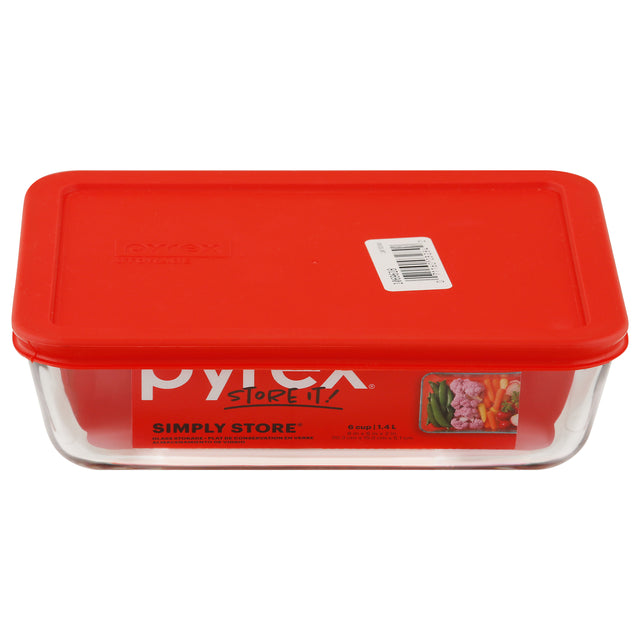 Pyrex Storage Plus 4-Piece 6-Cup Rectangular Glass Food Storage Containers with Lids, Red, 24-Ounce - Cozy Farm 