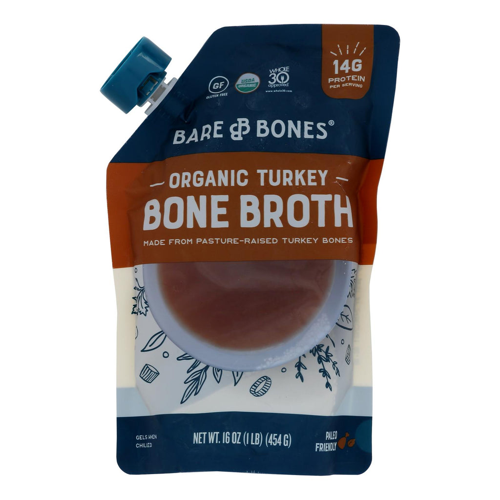 Bare Bones Broth - Organic Turkey Bone Broth - 16 Fl Oz. - Case of 6 - Cozy Farm 