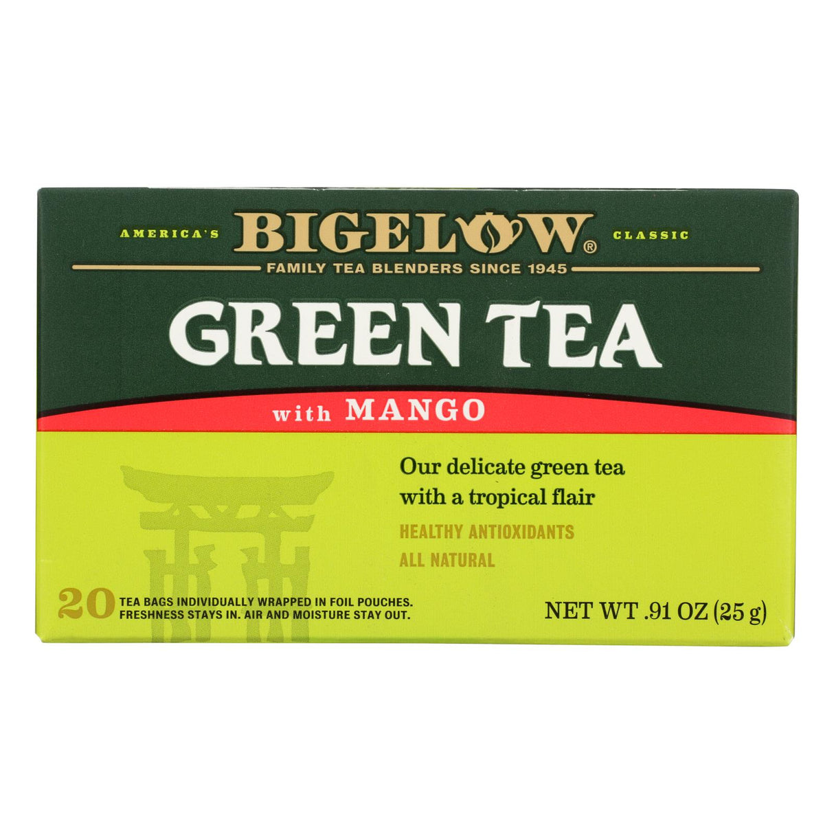 Bigelow Green Tea with the Sweetness of Mango - Energizing Immunity Booster - 6 Pack (20 Tea Bags) - Cozy Farm 