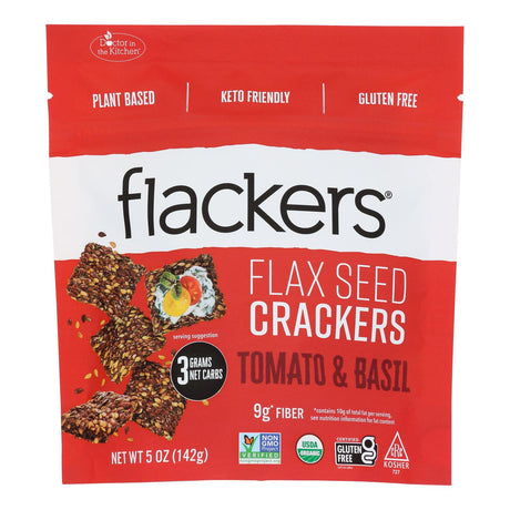 Organic Flax Seed Crackers - Tomato and Basil by Doctor in the Kitchen - 5 Oz. (Case of 6) - Cozy Farm 