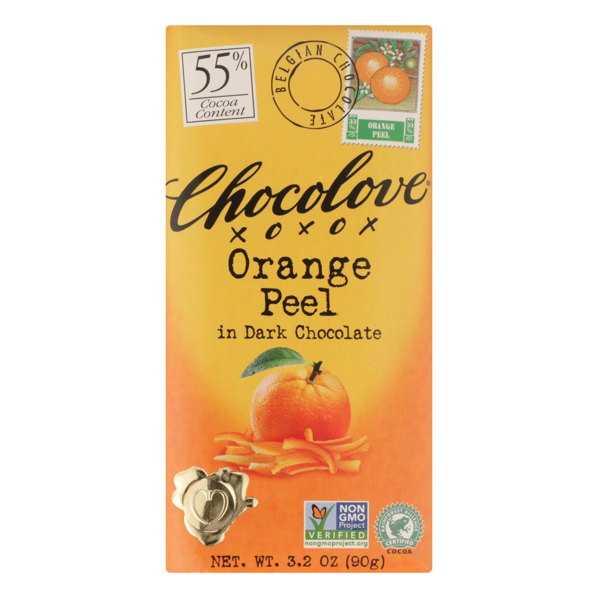 Chocolove XOXOX Dark Chocolate Bar with Orange Peel -12x 3.2 Oz - Cozy Farm 