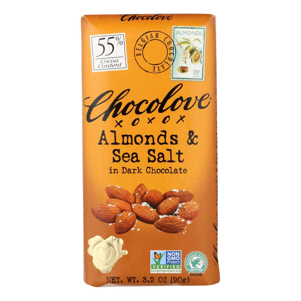 Chocolove Xoxox - Premium Chocolate Bar - Dark Chocolate - Almonds And Sea Salt - 3.2 Oz Bars - Case Of 12 - Cozy Farm 