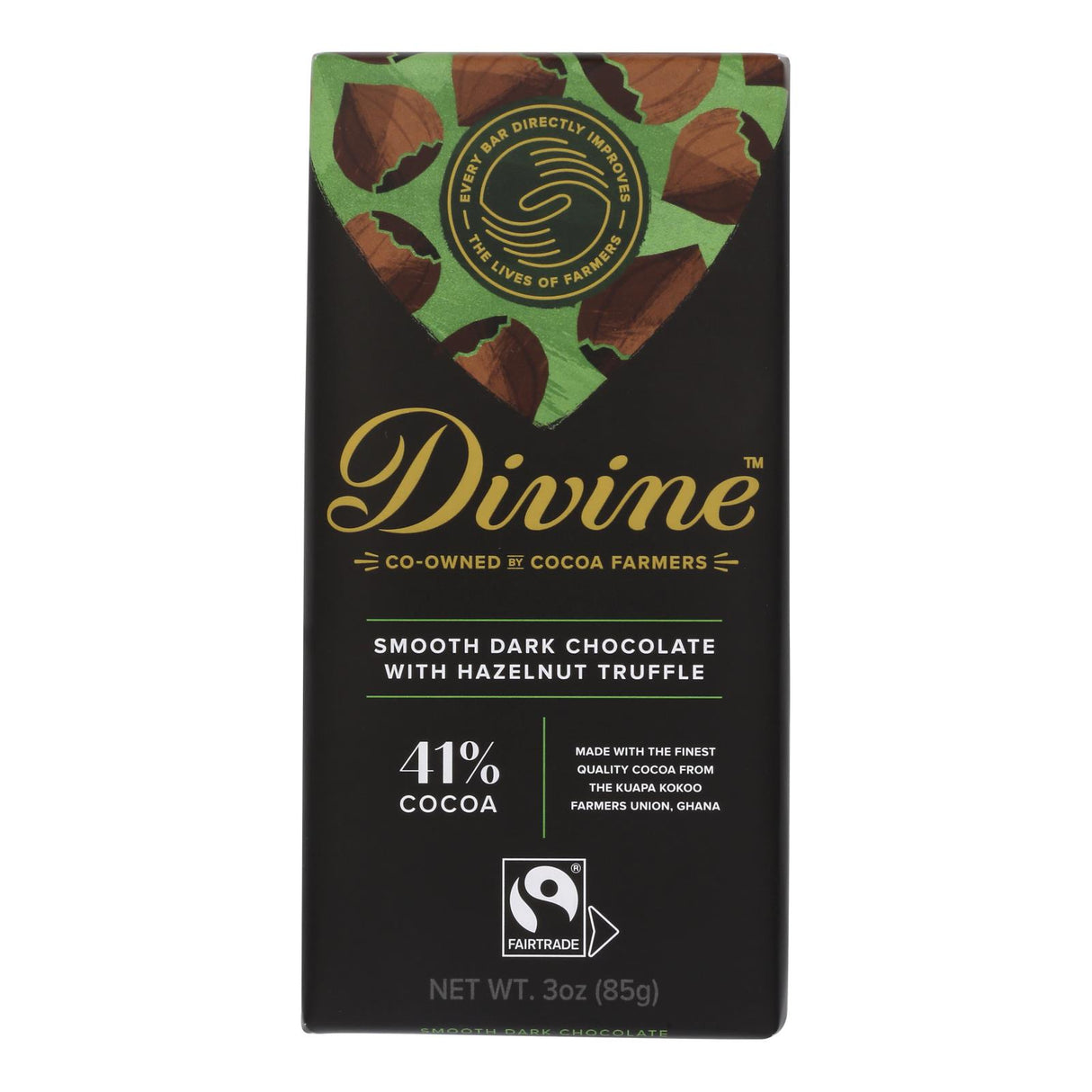 Divine Bar Dark Chocolate Hazelnut Truffle - 3 Oz. (Case of 12) - Cozy Farm 