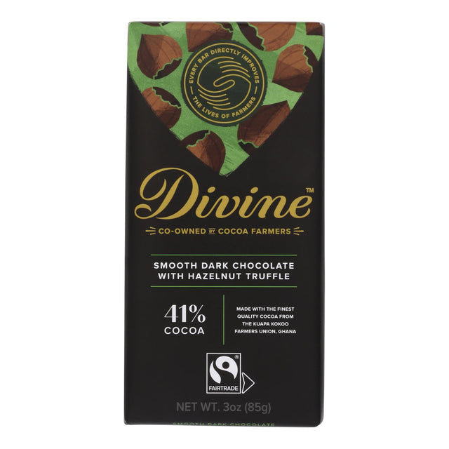 Divine Bar Dark Chocolate Hazelnut Truffle - 3 Oz. (Case of 12) - Cozy Farm 
