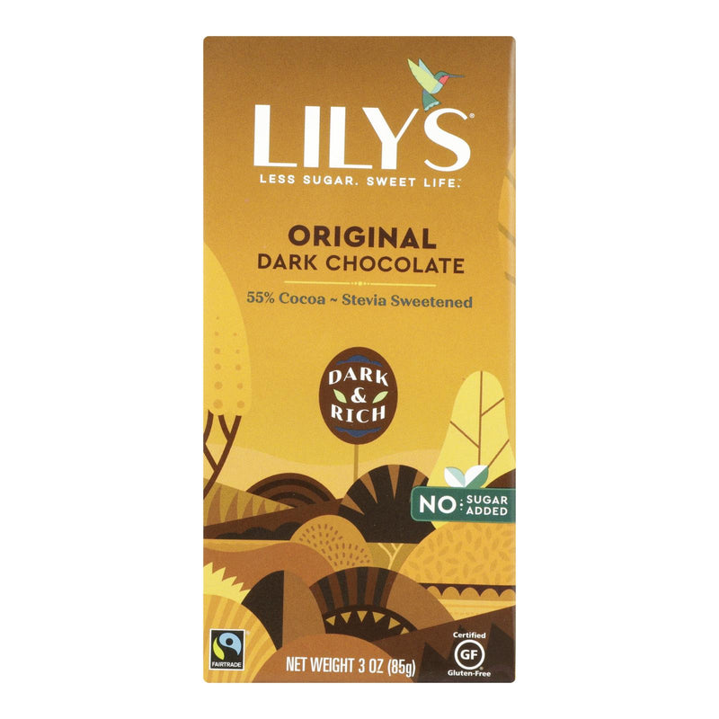 Lily's Sweets Sugar Free Dark Chocolate Bar - 55% Cocoa - Original - 3 Oz (Case of 12 Bars) - Cozy Farm 