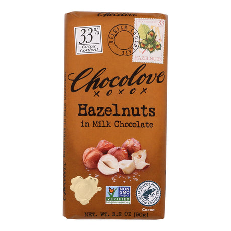Chocolove Xoxox Premium Milk Chocolate Bar with Roasted Hazelnuts - 3.2 Oz (12 Pack) - Cozy Farm 