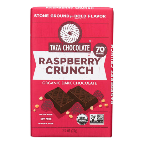 Taza Chocolate Organic Raspberry Crunch 2.5 Oz. Dark Chocolate Bar - Case of 10 - Cozy Farm 