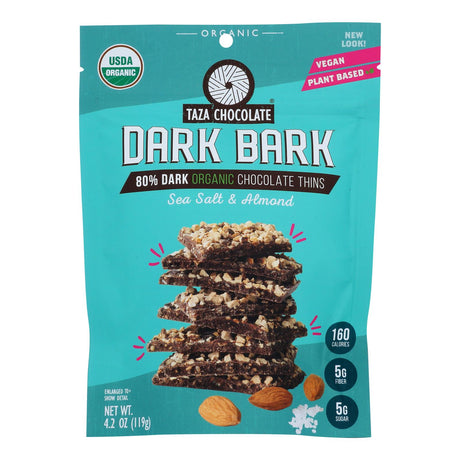 Taza Sea Salt Almond Organic Dark Chocolate Bark - Case of 12 - 4.2 oz Bars - Cozy Farm 