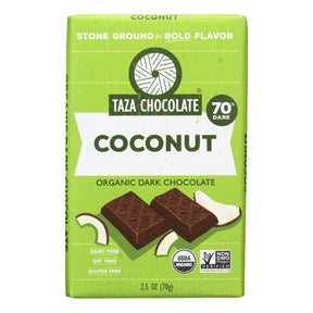 Taza Chocolate Stone Ground Organic Dark Chocolate Bar with Coco Besos Coconut, 2.5 Oz. - Cozy Farm 