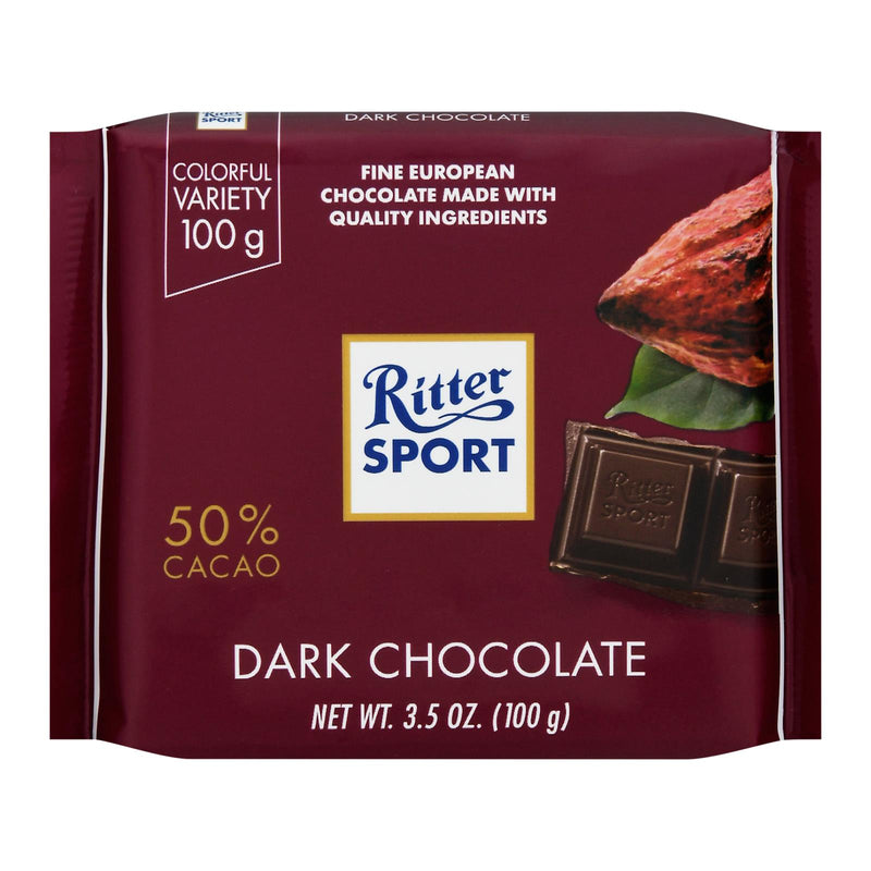 Ritter Sport Dark Chocolate Bar - 50% Cocoa - 3.5 Oz Bar - Case of 12 - Cozy Farm 