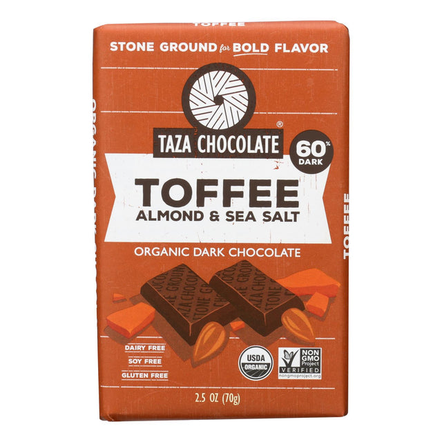 Taza Chocolate Stone Ground Organic Dark Chocolate Bar - Toffee Almond & Sea Salt - 2.5 Oz. - Cozy Farm 