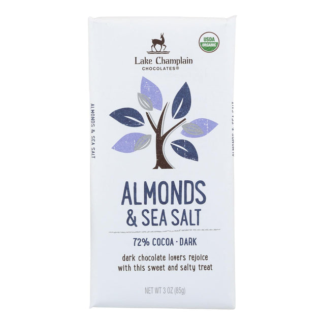 Lake Champlain Chocolates Almonds & Sea Salt 72% Dark Chocolate Bar - 3 Oz. (Case of 12) - Cozy Farm 