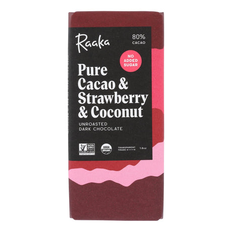 Raaka Organic Cacao Strawberry Coconut Chocolate Bar - 1.8 Oz, Case of 12 - Cozy Farm 